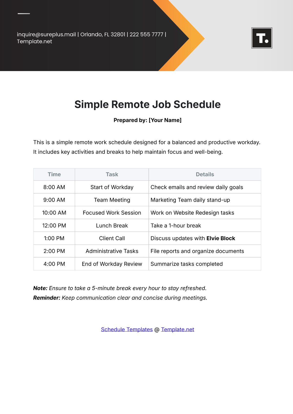 Simple Remote Job Schedule Template - Edit Online & Download