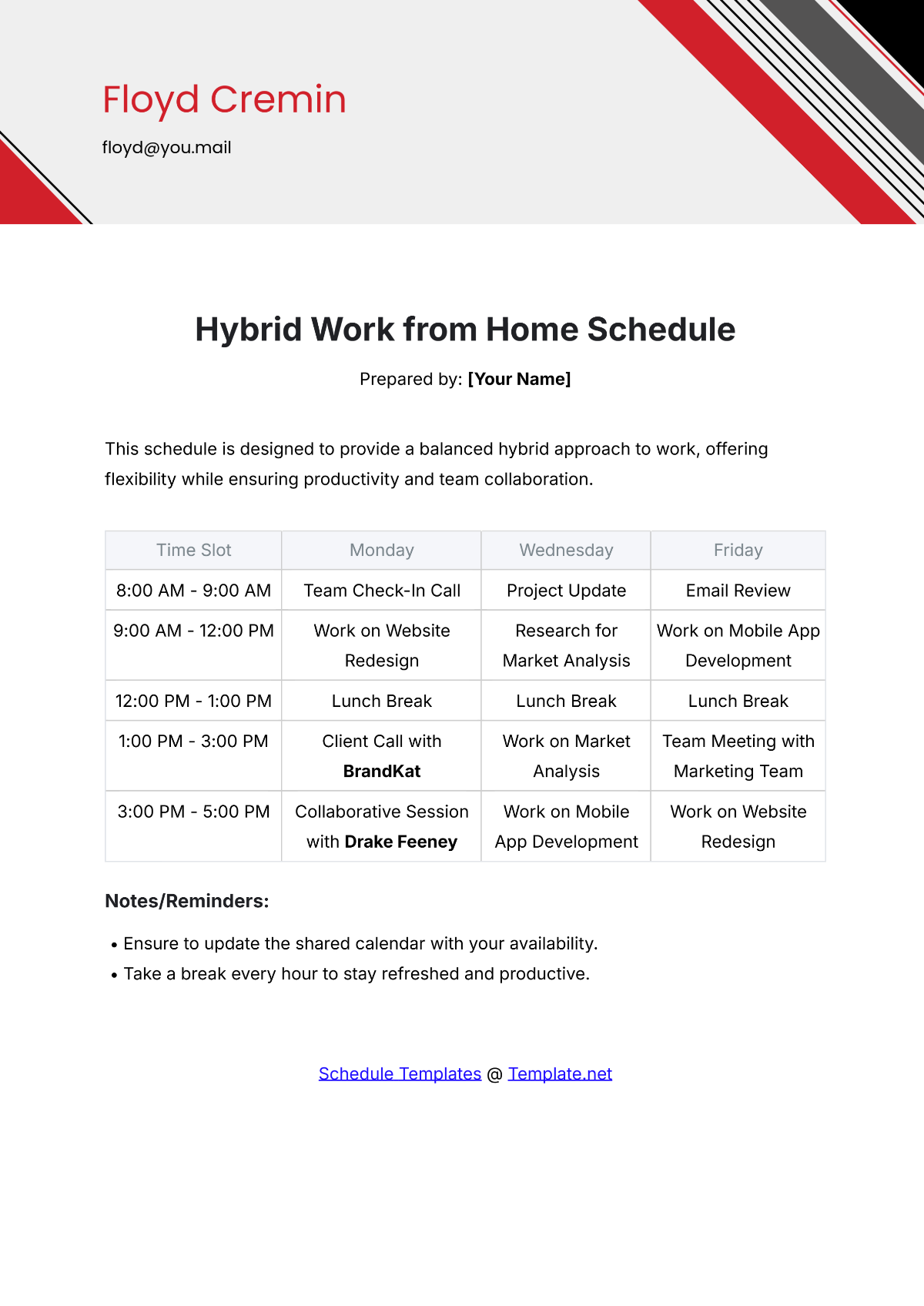 Hybrid Work from Home Schedule Template - Edit Online & Download