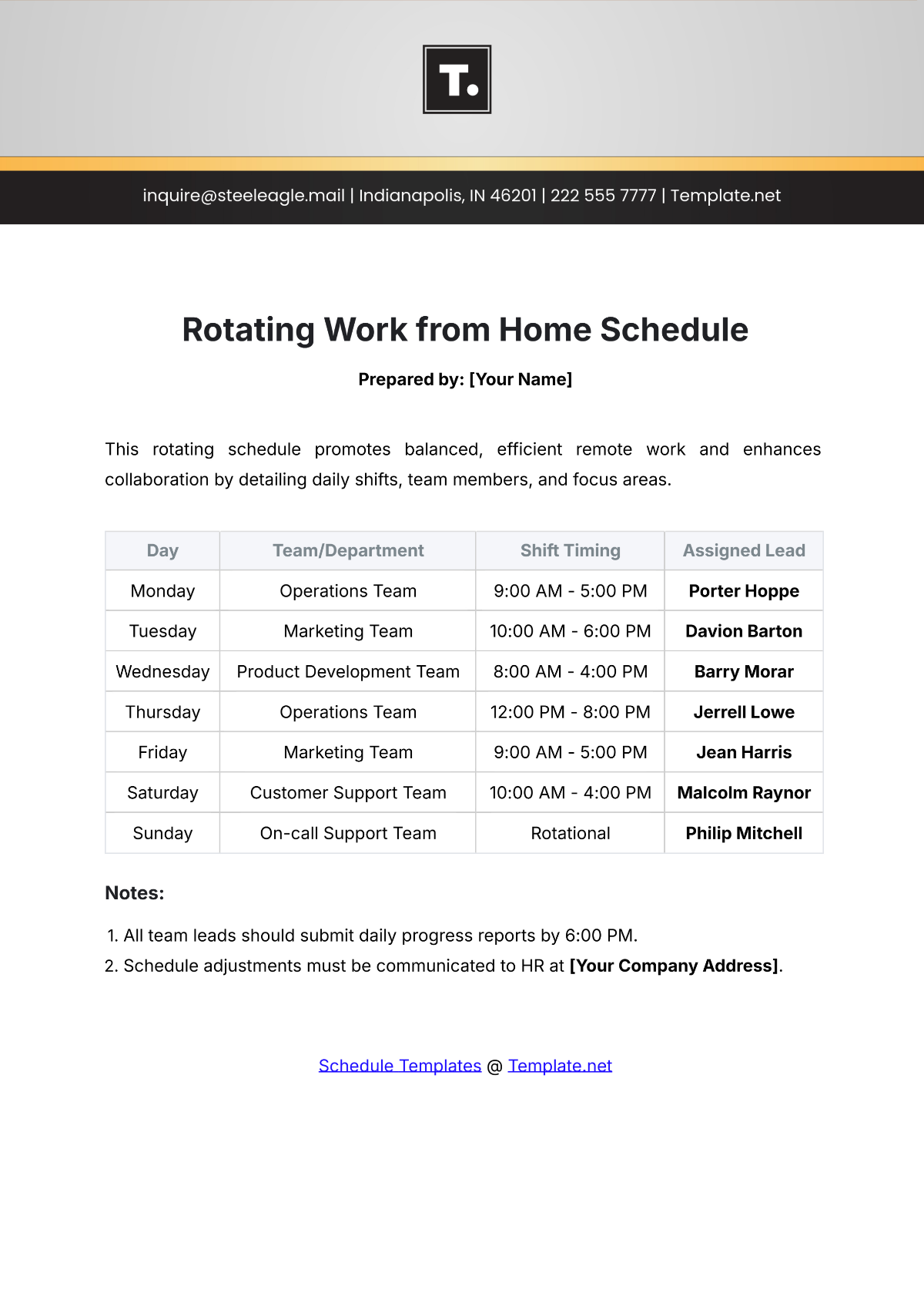 Rotating Work from Home Schedule Template - Edit Online & Download