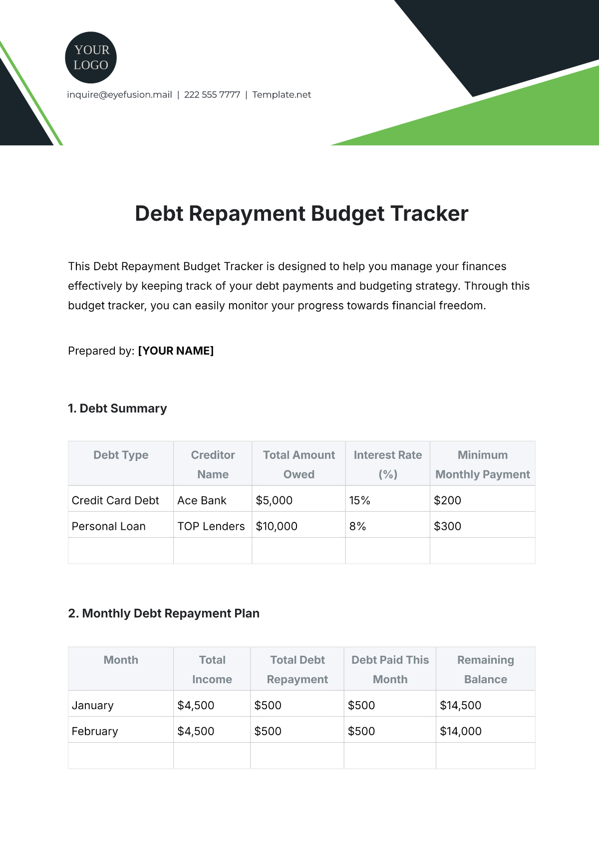 Debt Repayment Budget Tracker Template - Edit Online & Download