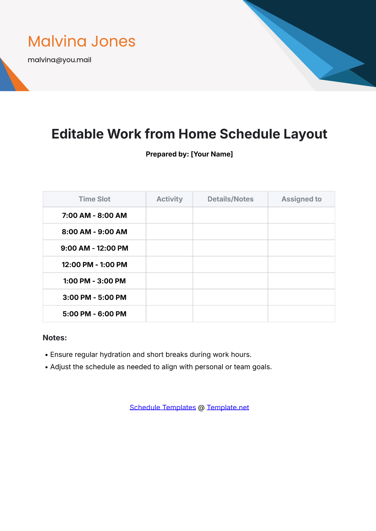 Editable Work from Home Schedule Layout Template - Edit Online & Download