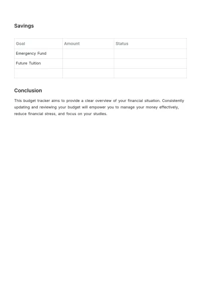 Free Blank Budget Tracker for Students Template to Edit Online