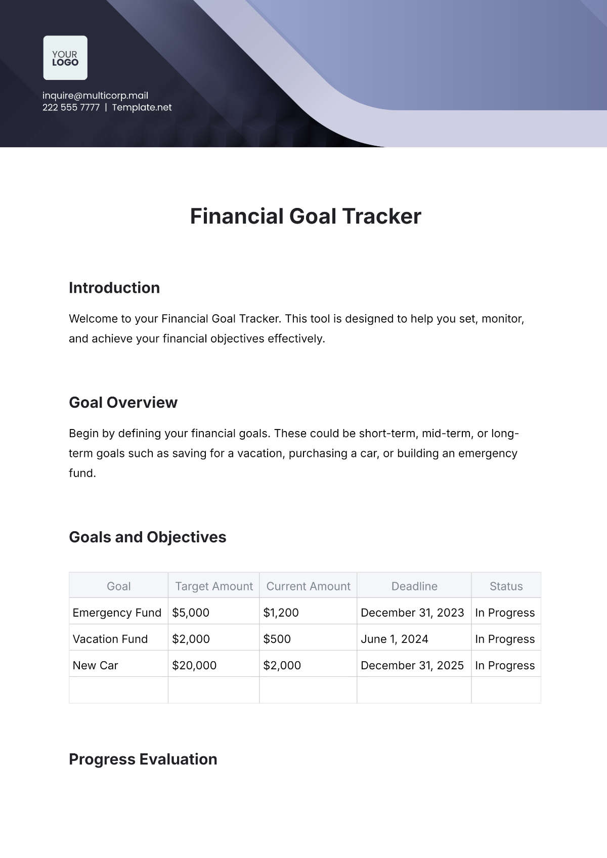 Financial Goal Tracker Template - Edit Online & Download