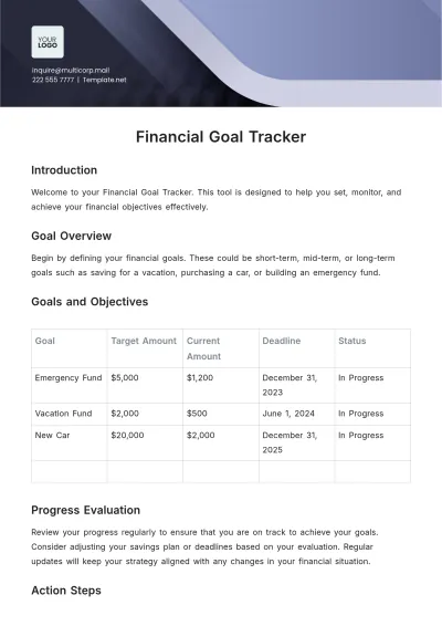 Free Financial Goal Tracker Template to Edit Online