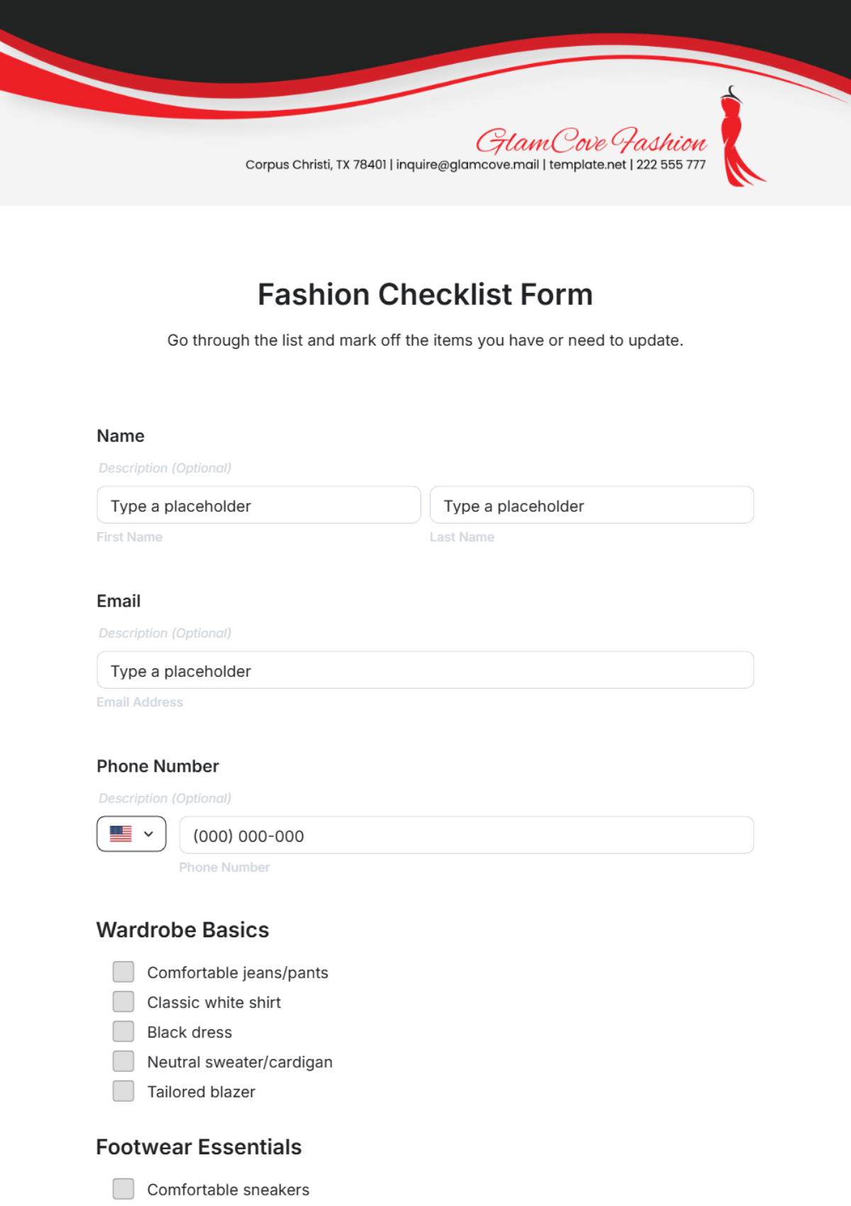 Fashion Checklist Form Template - Edit Online & Download