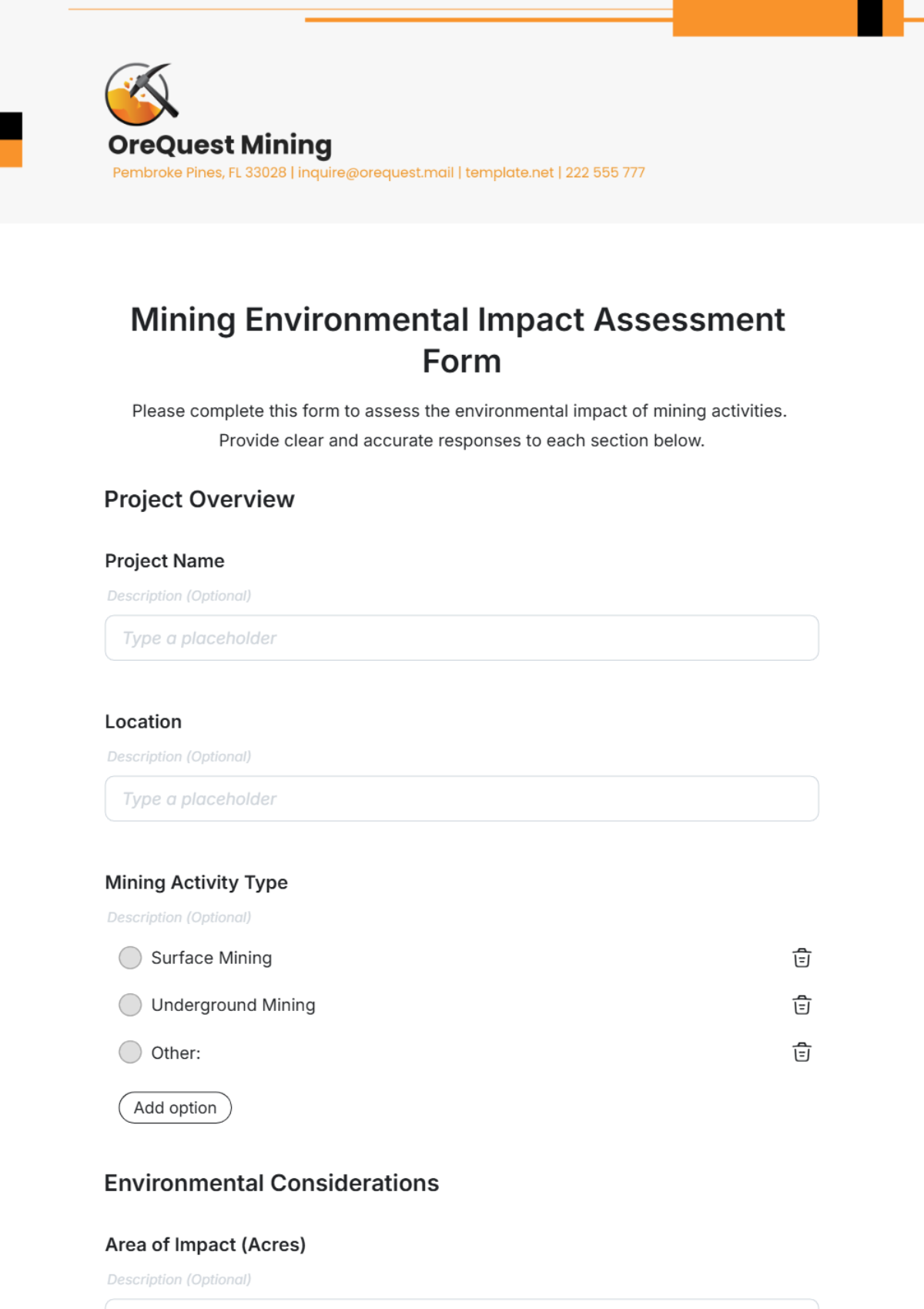 Mining Environmental Impact Assessment Form Template - Edit Online & Download