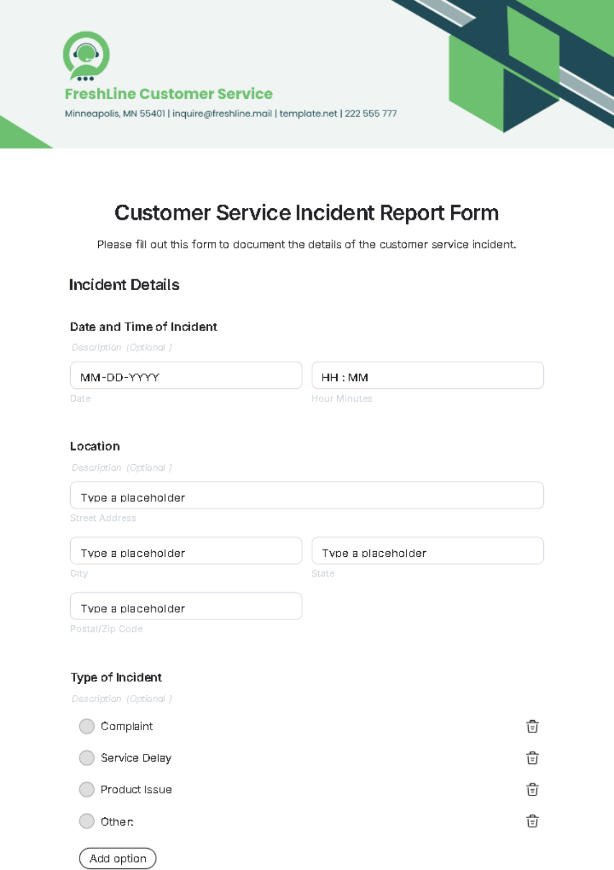 Customer Service Incident Report Form Template - Edit Online & Download