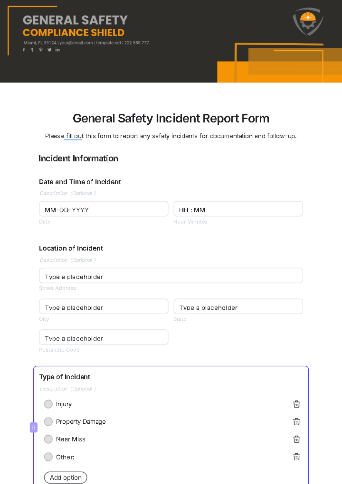 General Safety Incident Report Form Template - Edit Online & Download