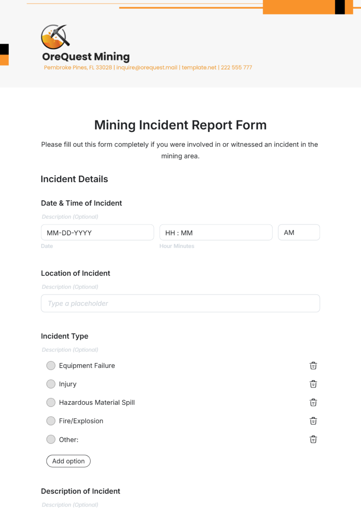 Mining Incident Report Form Template - Edit Online & Download