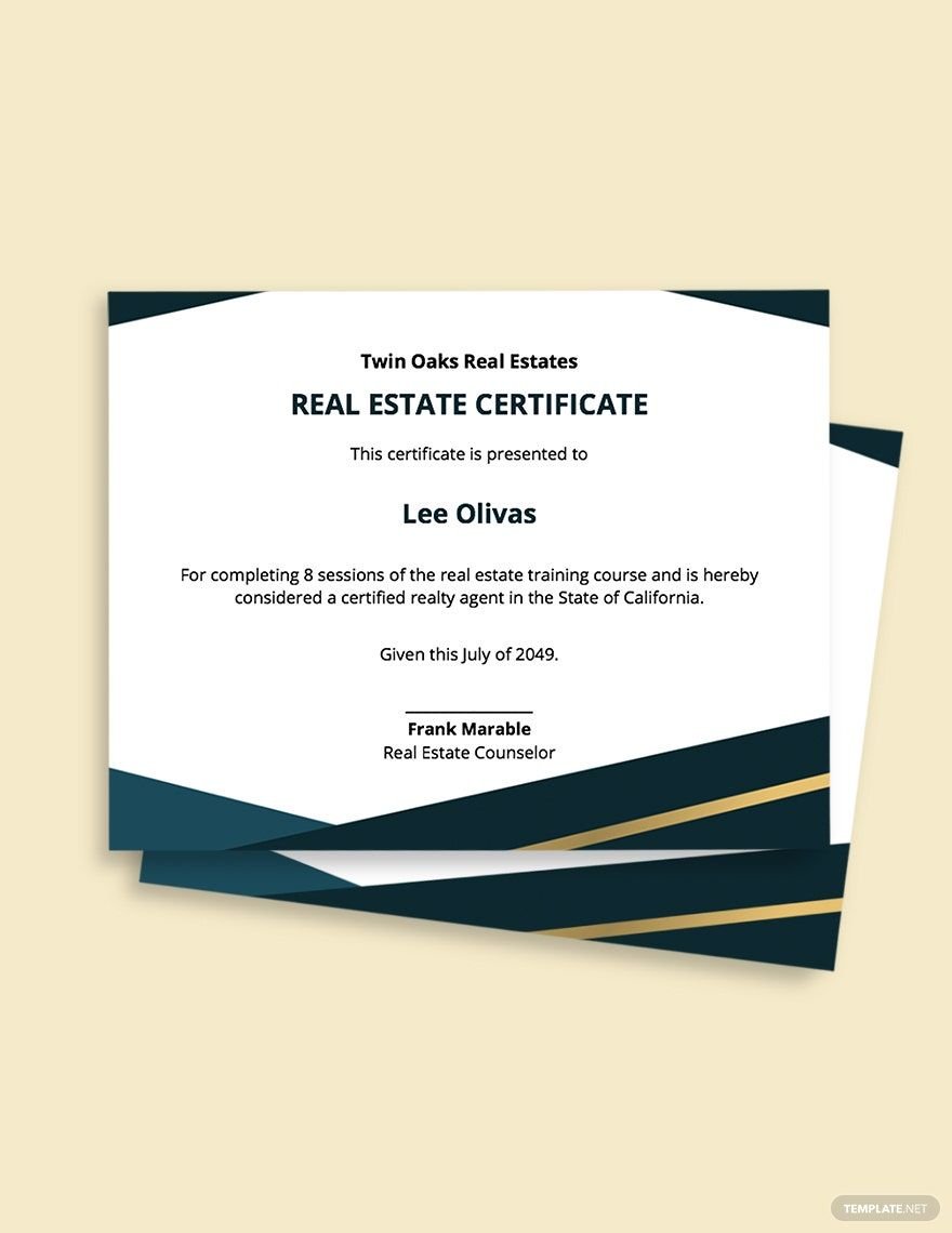 Free Modern Real Estate Certificate Template