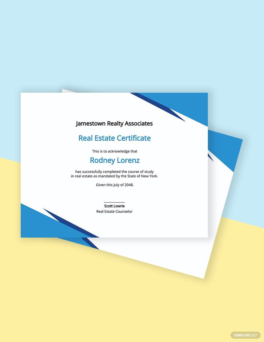 Commercial Real Estate Certificate Template