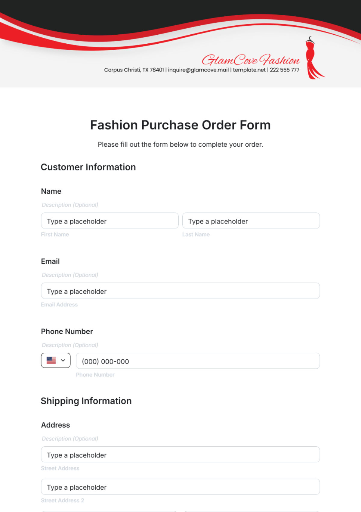 Fashion Purchase Order Form Template - Edit Online & Download