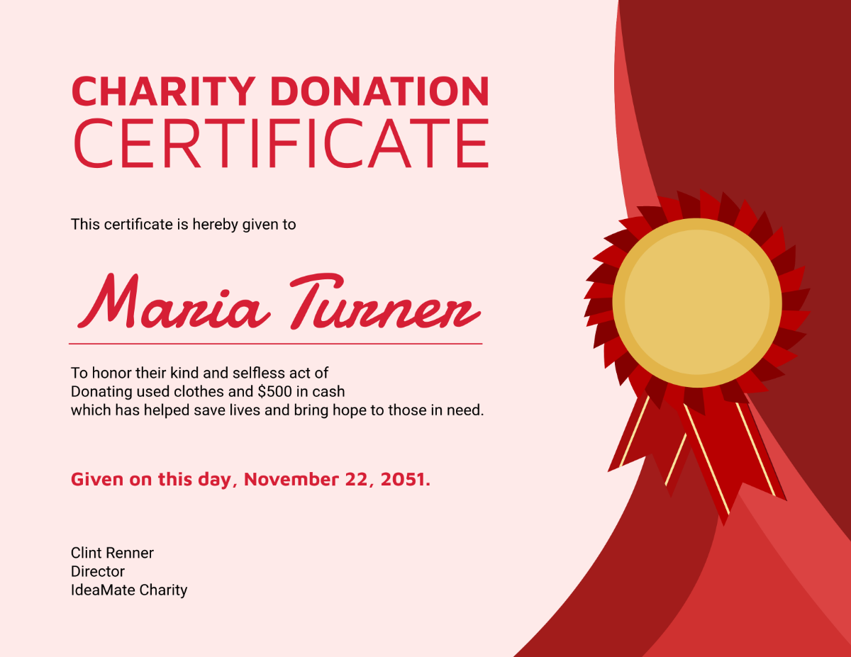 Charity Donation Certificate Template - Edit Online & Download