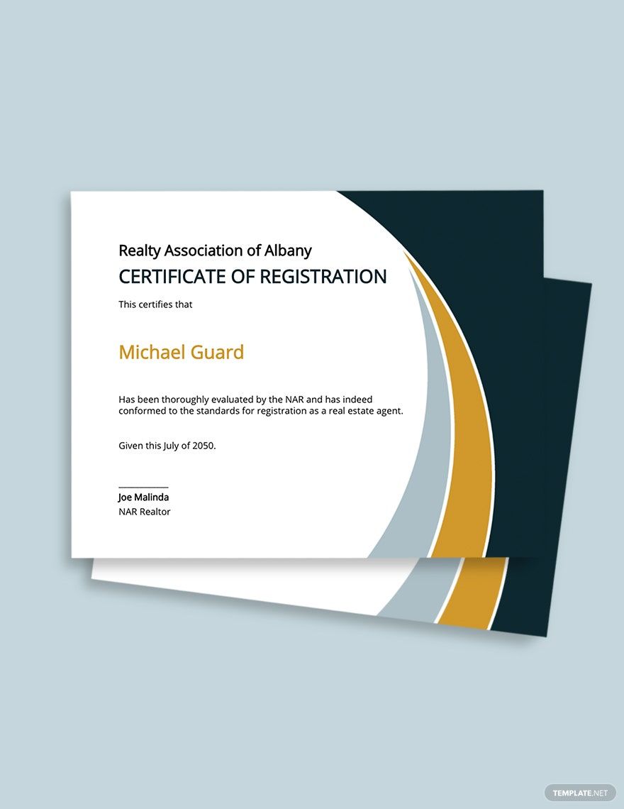 Real Estate Certificate of Registration Template