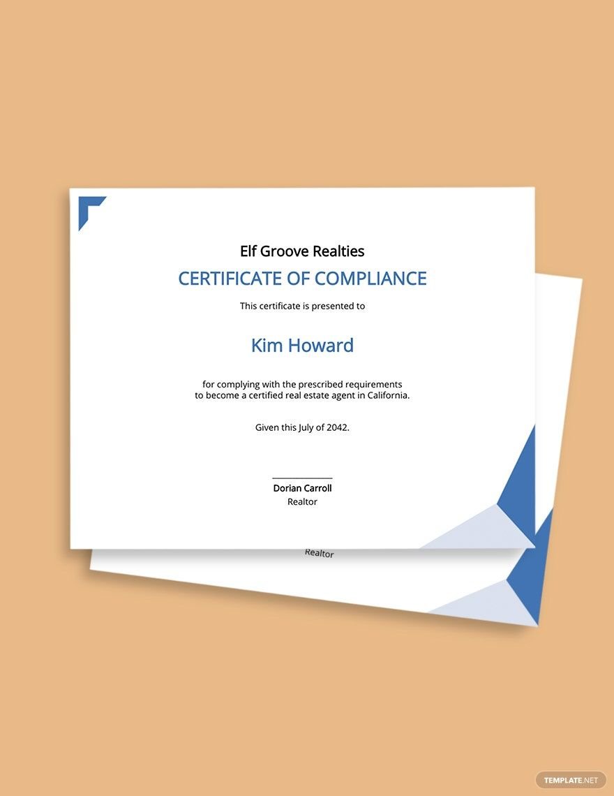 Real Estate Compliance Certificate Template