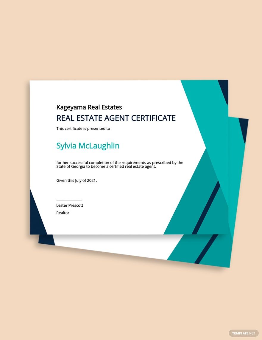 Real Estate Agent Certificate Template