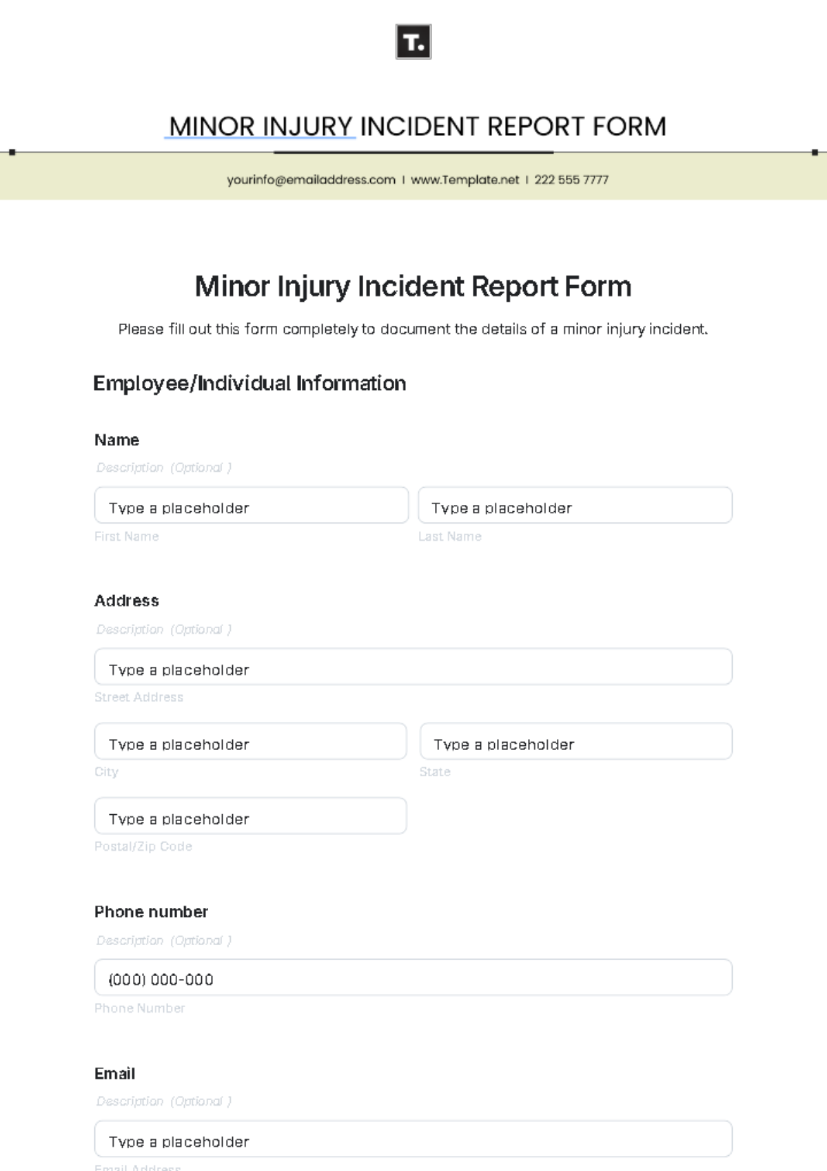 Minor Injury Incident Report Form Template - Edit Online & Download