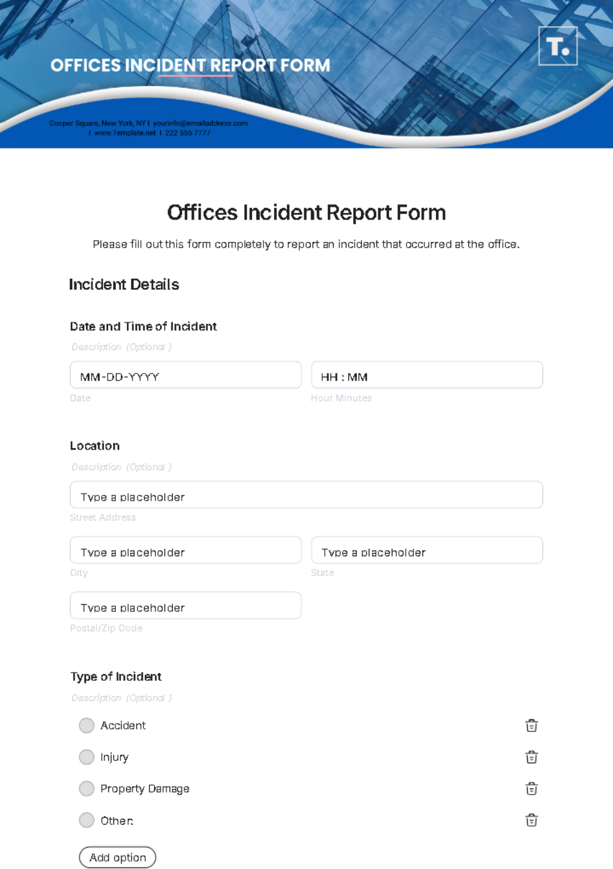 Offices Incident Report Form Template - Edit Online & Download