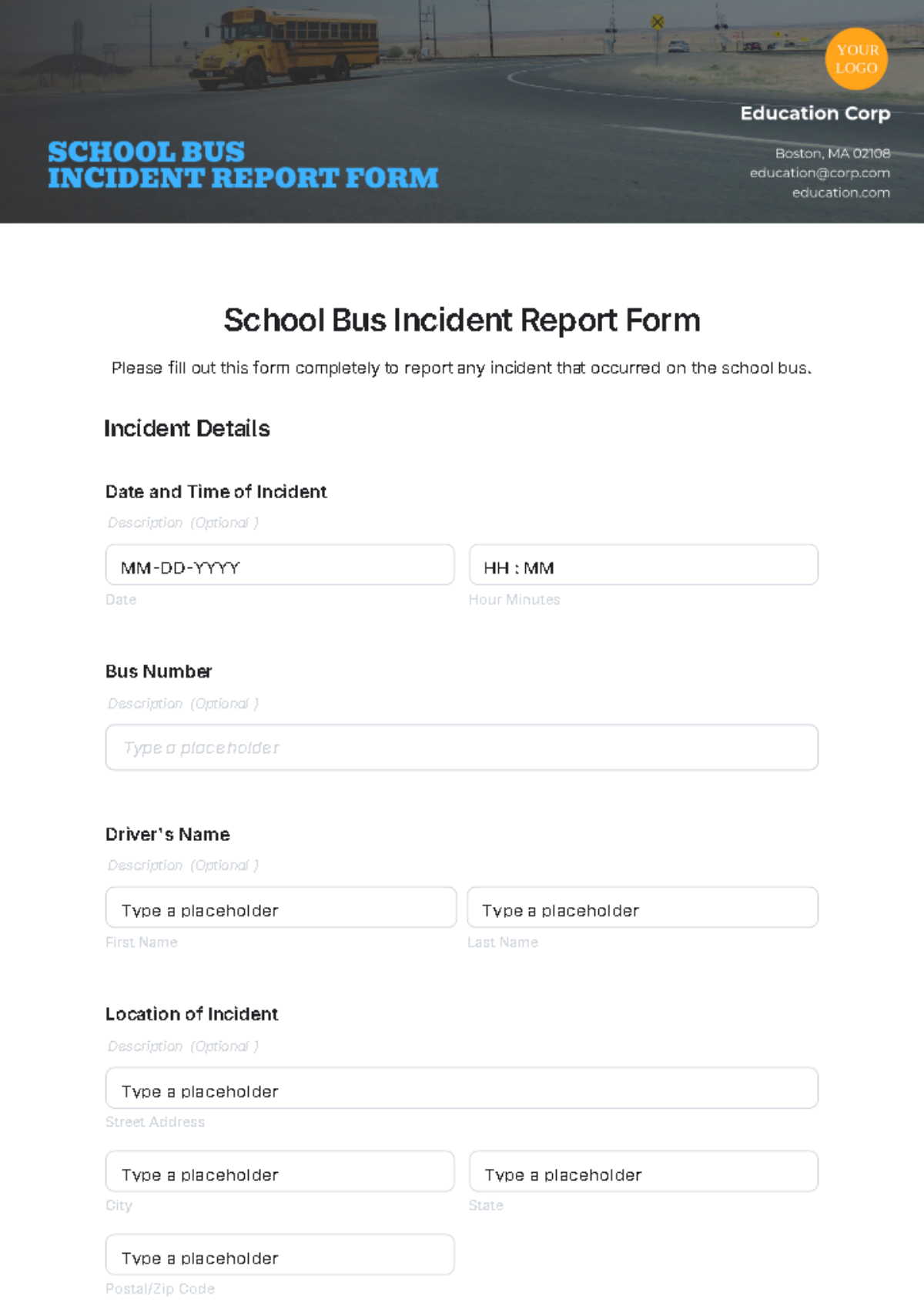 School Bus Incident Report Form Template - Edit Online & Download