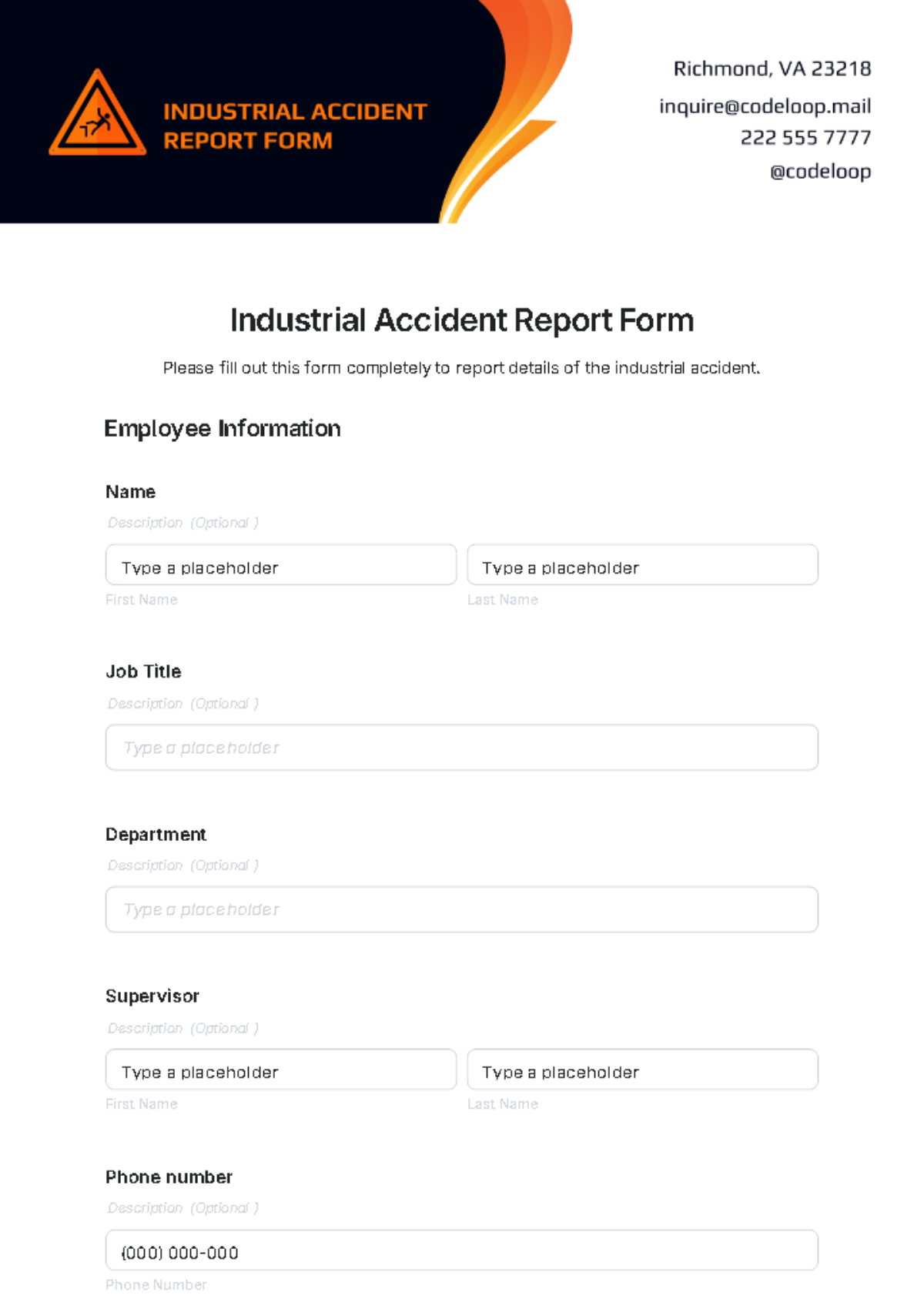 Industrial Accident Report Form Template - Edit Online & Download