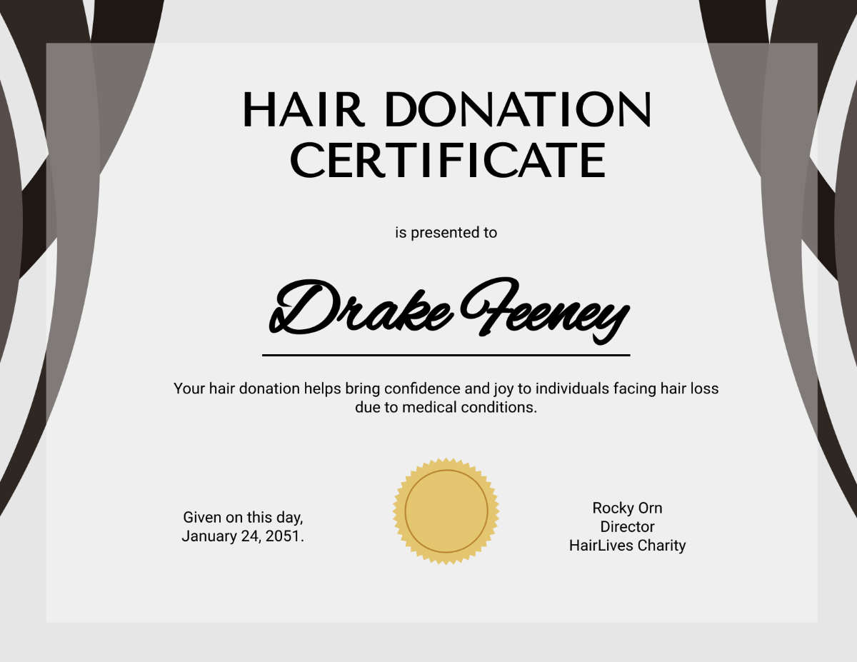 Hair Donation Certificate Template - Edit Online & Download