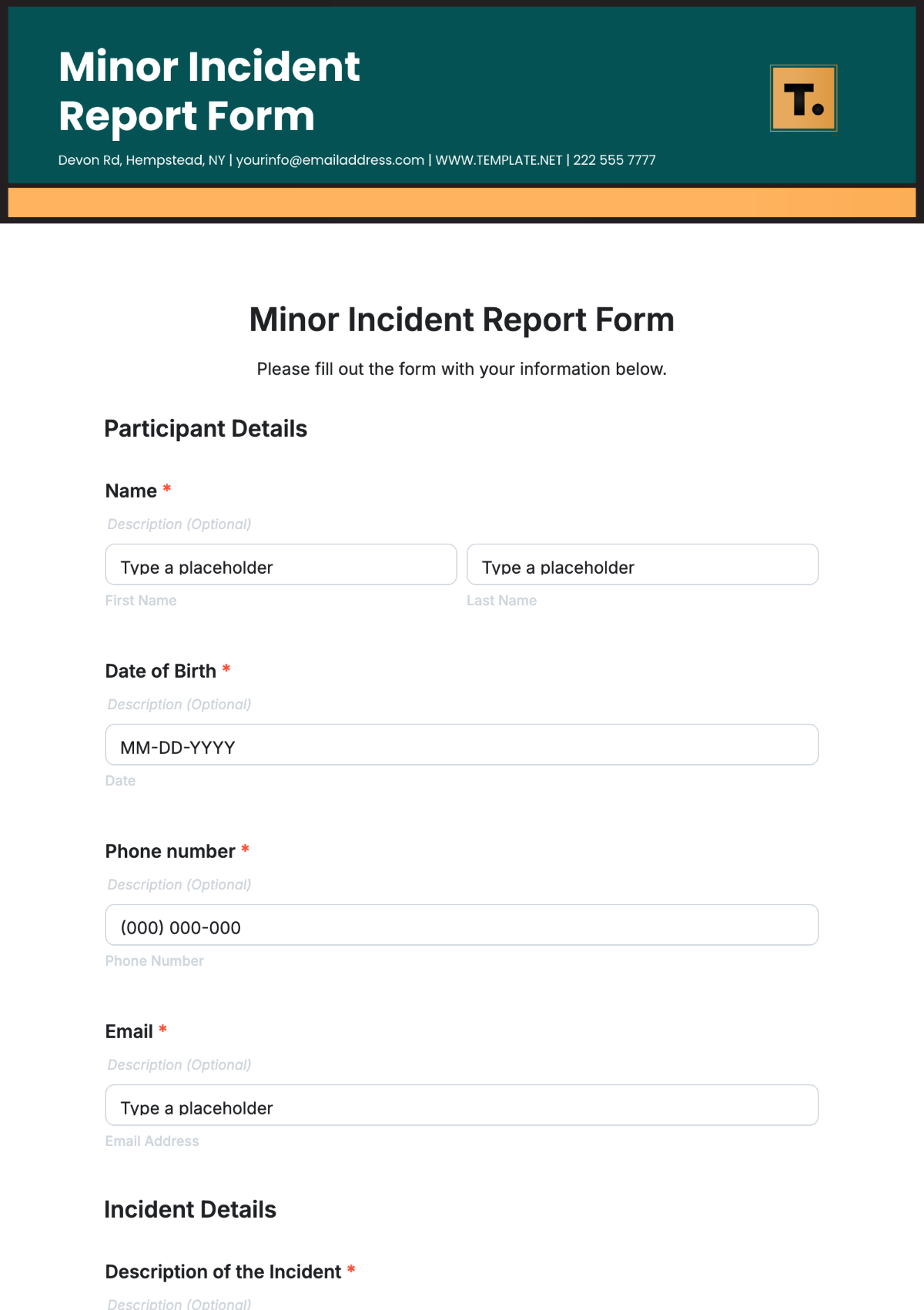 Minor Incident Report Form Template - Edit Online & Download