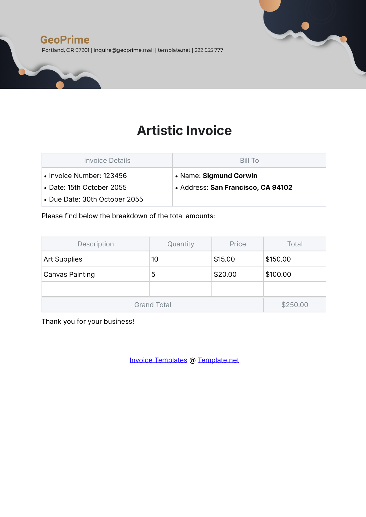 Artistic Invoice Template - Edit Online & Download