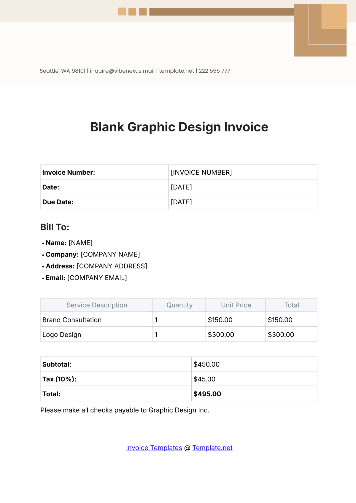 Blank Graphic Design Invoice Template - Edit Online & Download