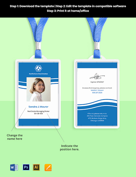 Free Creative Real Estate ID Card Template - Illustrator, Word, Apple ...