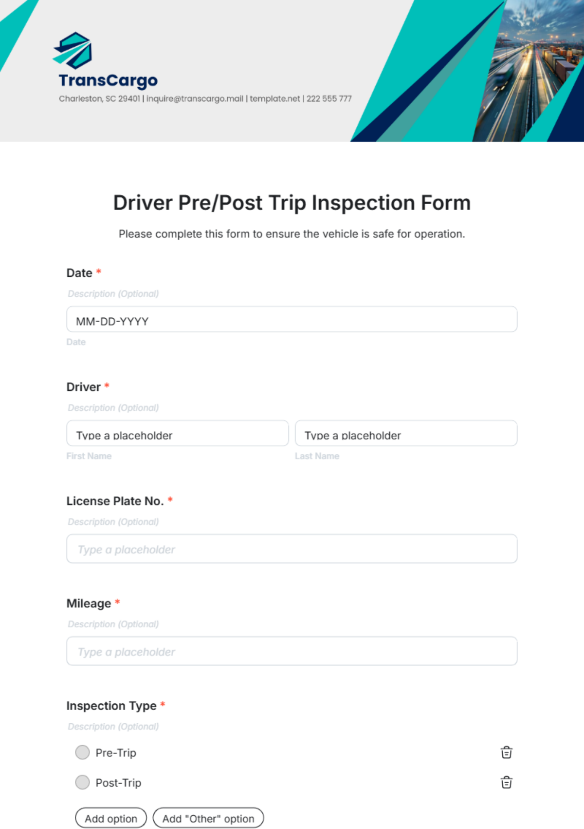 Driver Pre/Post Trip Inspection Form Template - Edit Online & Download