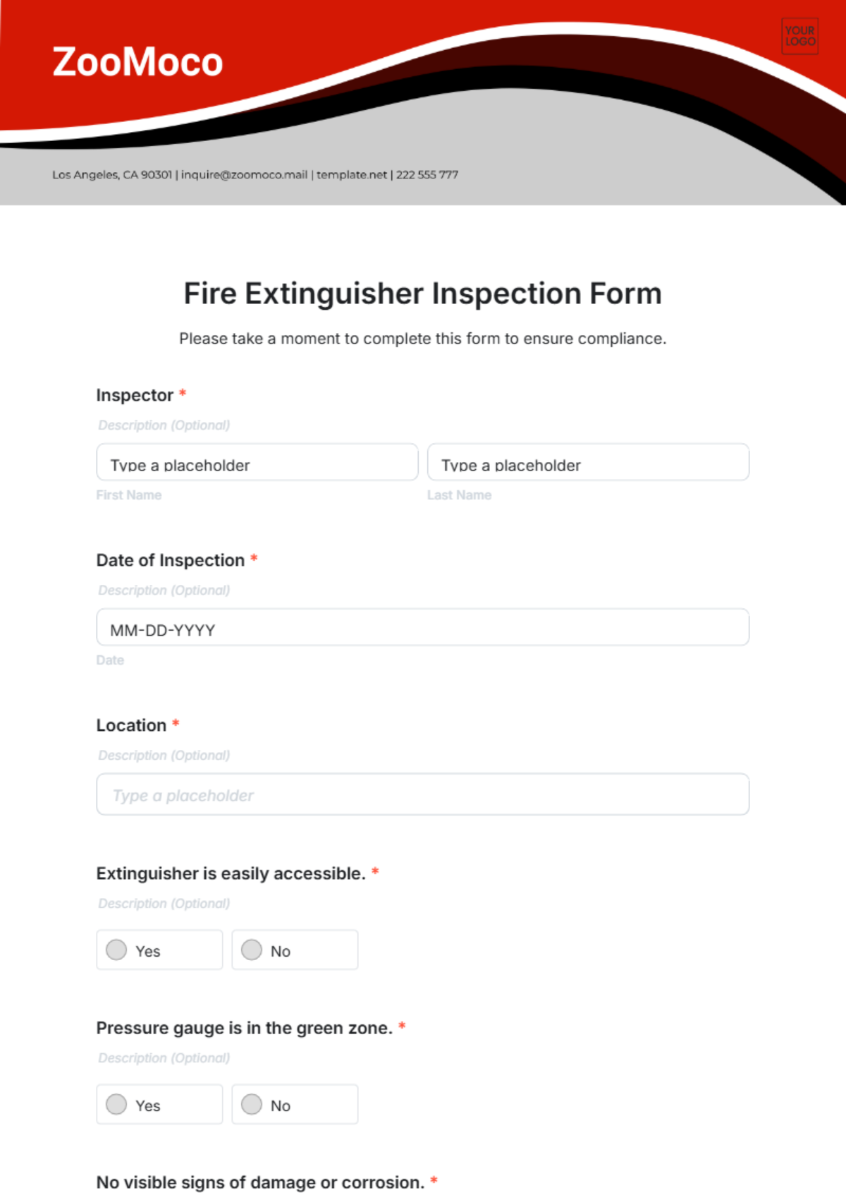 Fire Extinguisher Inspection Form Template - Edit Online & Download