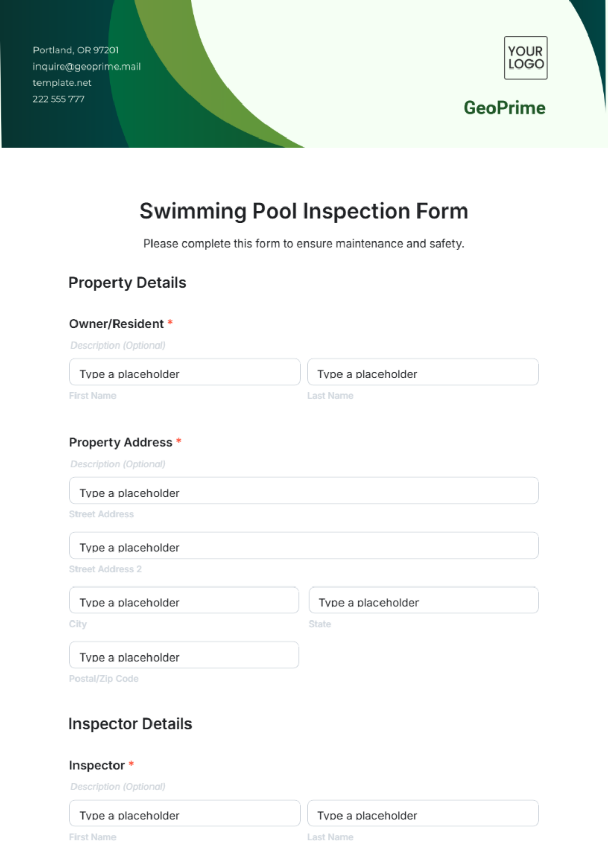 Swimming Pool Inspection Form Template - Edit Online & Download