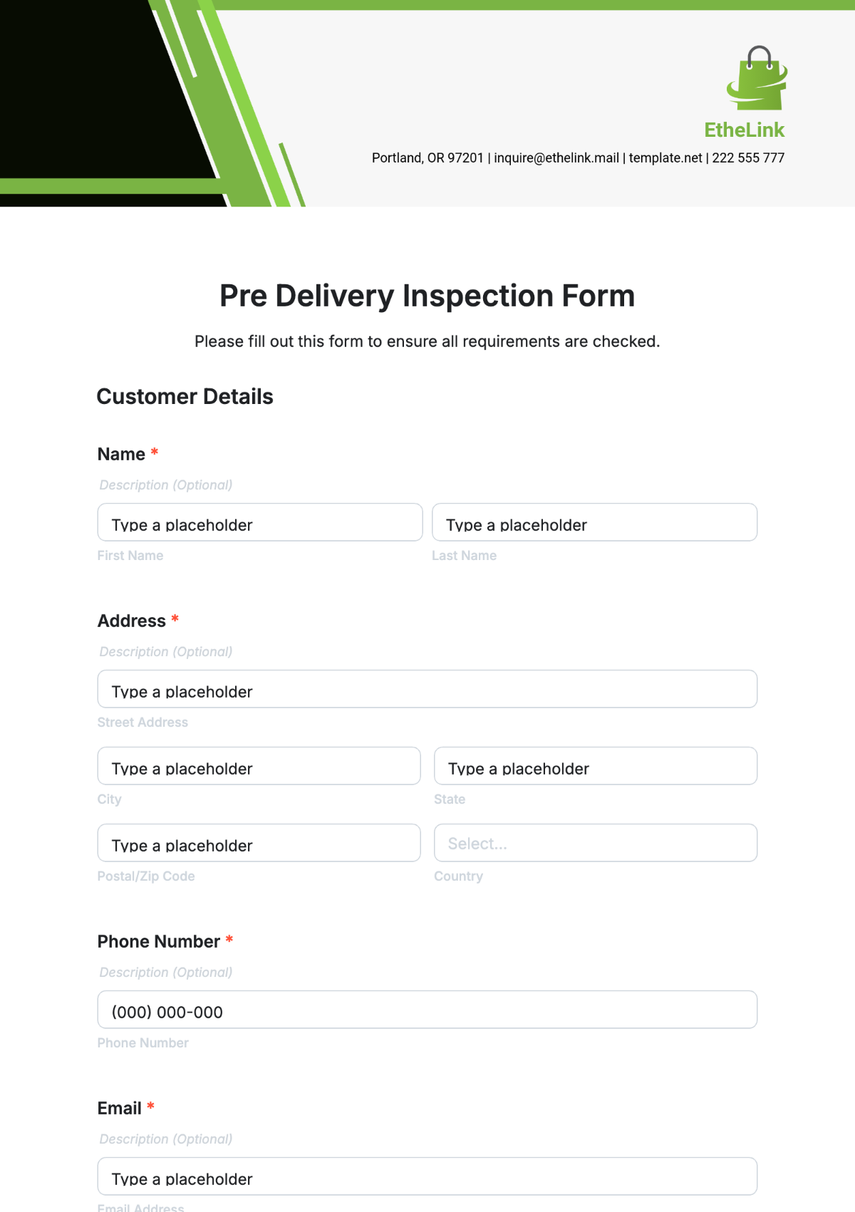 Pre Delivery Inspection Form Template - Edit Online & Download