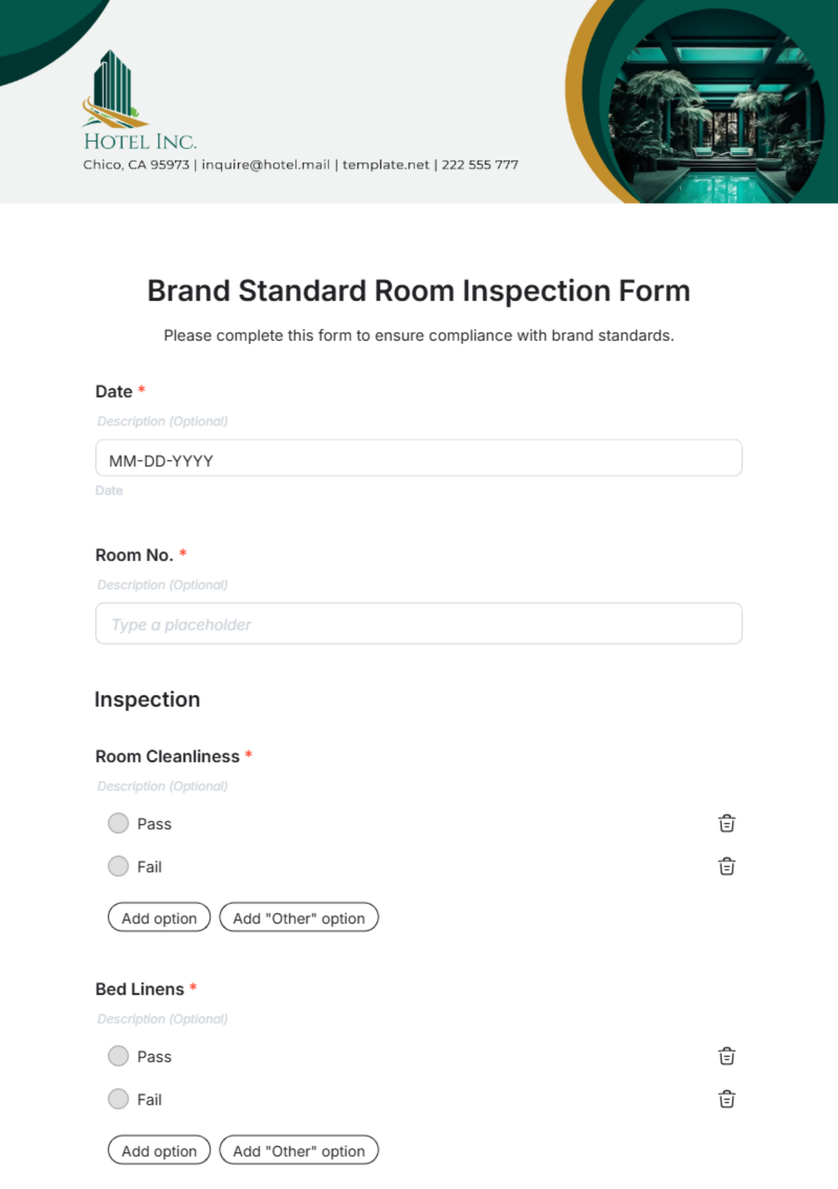 Brand Standard Room Inspection Form Template - Edit Online & Download