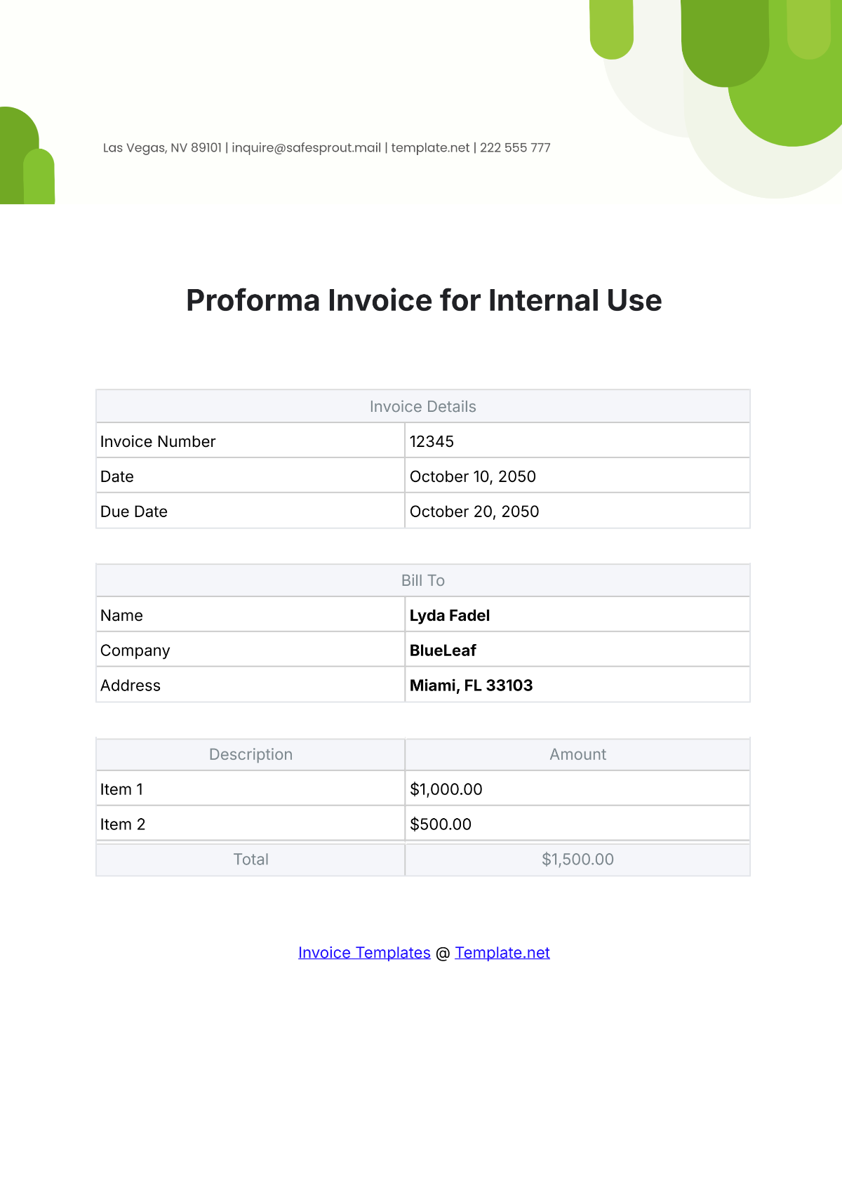 Proforma Invoice for Internal Use Template - Edit Online & Download