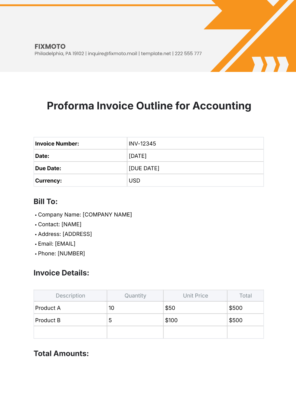 Proforma Invoice Outline for Accounting Template - Download | Template.net