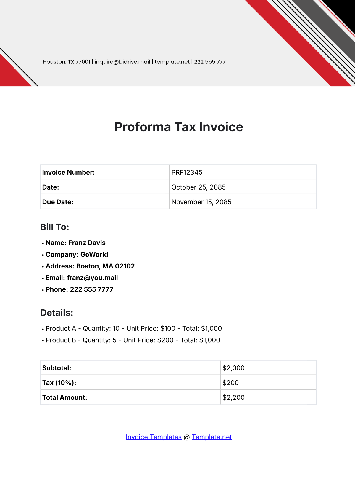 Proforma Tax Invoice Template - Edit Online & Download