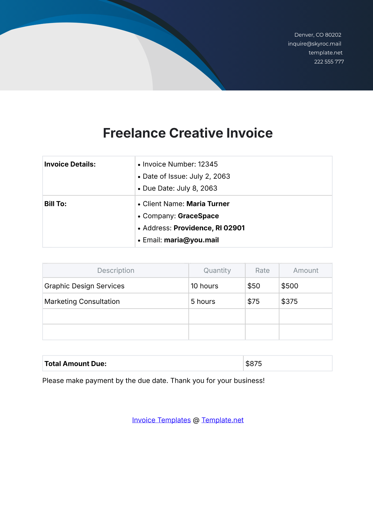 Freelance Creative Invoice Template - Edit Online & Download