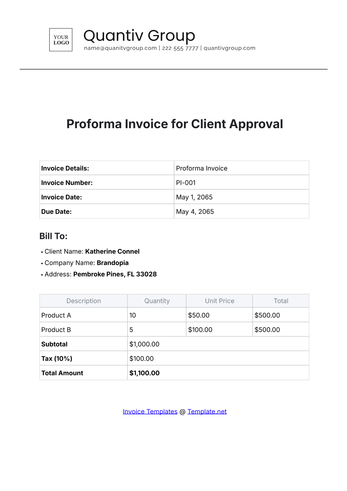 Proforma Invoice for Client Approval Template - Edit Online & Download