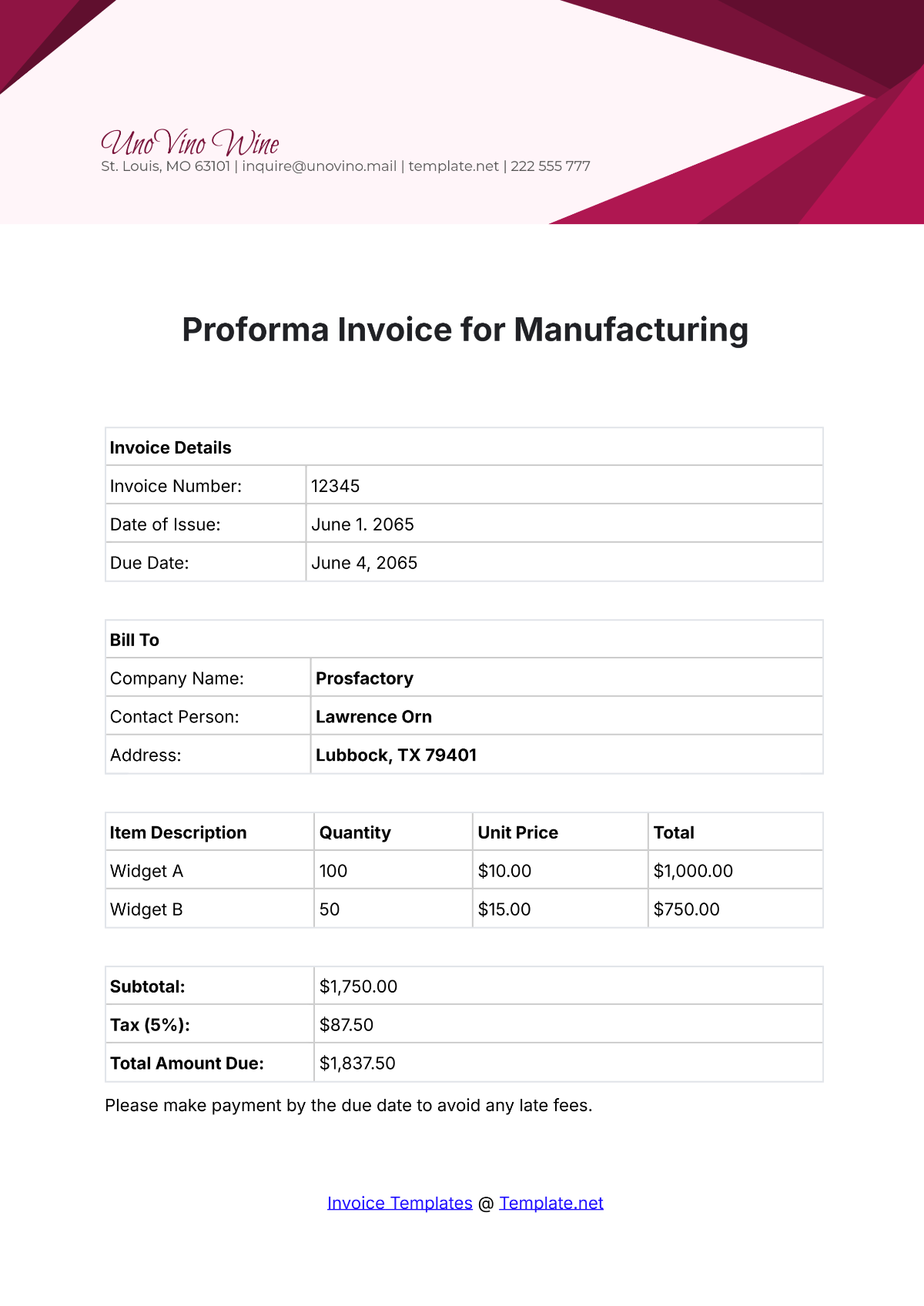 Proforma Invoice for Manufacturing Template - Edit Online & Download