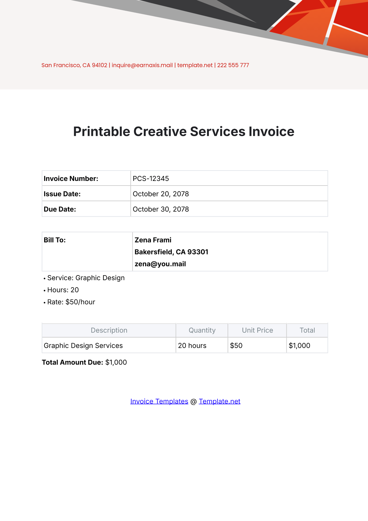 Printable Creative Services Invoice Template - Edit Online & Download