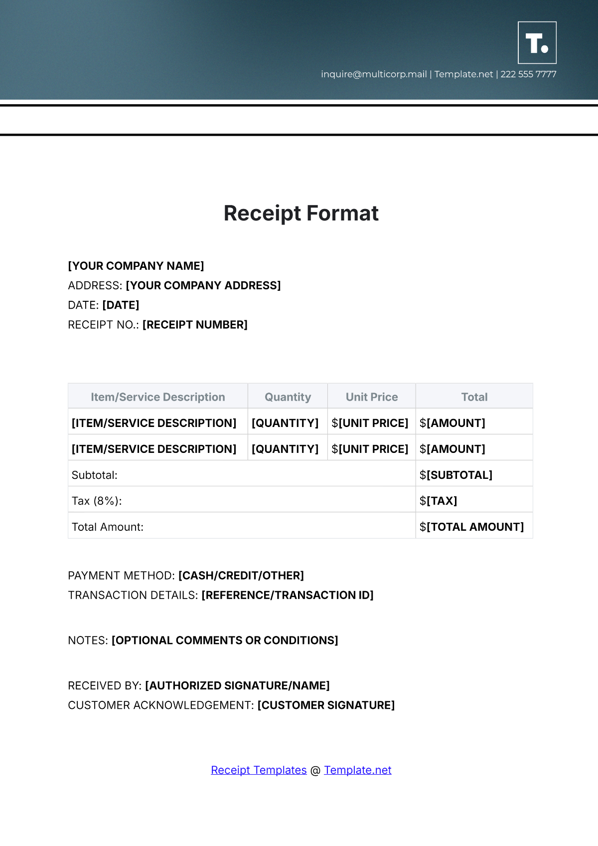 Receipt Format Template - Edit Online & Download