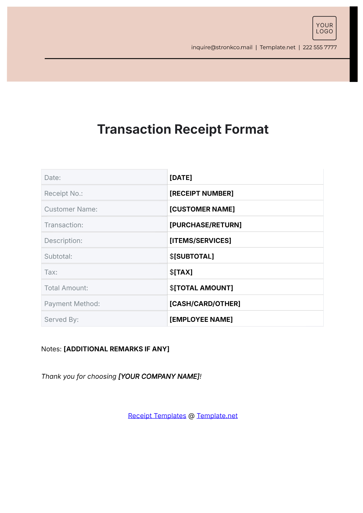 Transaction Receipt Format Template - Edit Online & Download