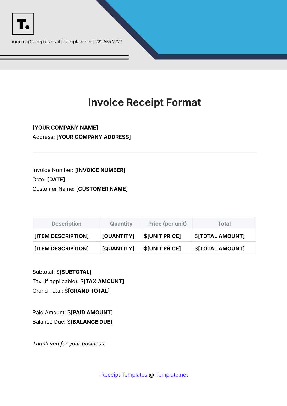 Free Invoice Receipt Format Template To Edit Online