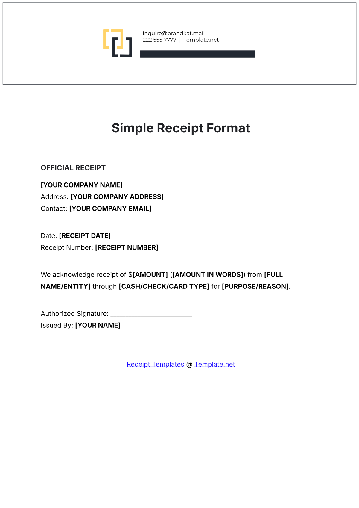 Simple Receipt Format Template - Edit Online & Download