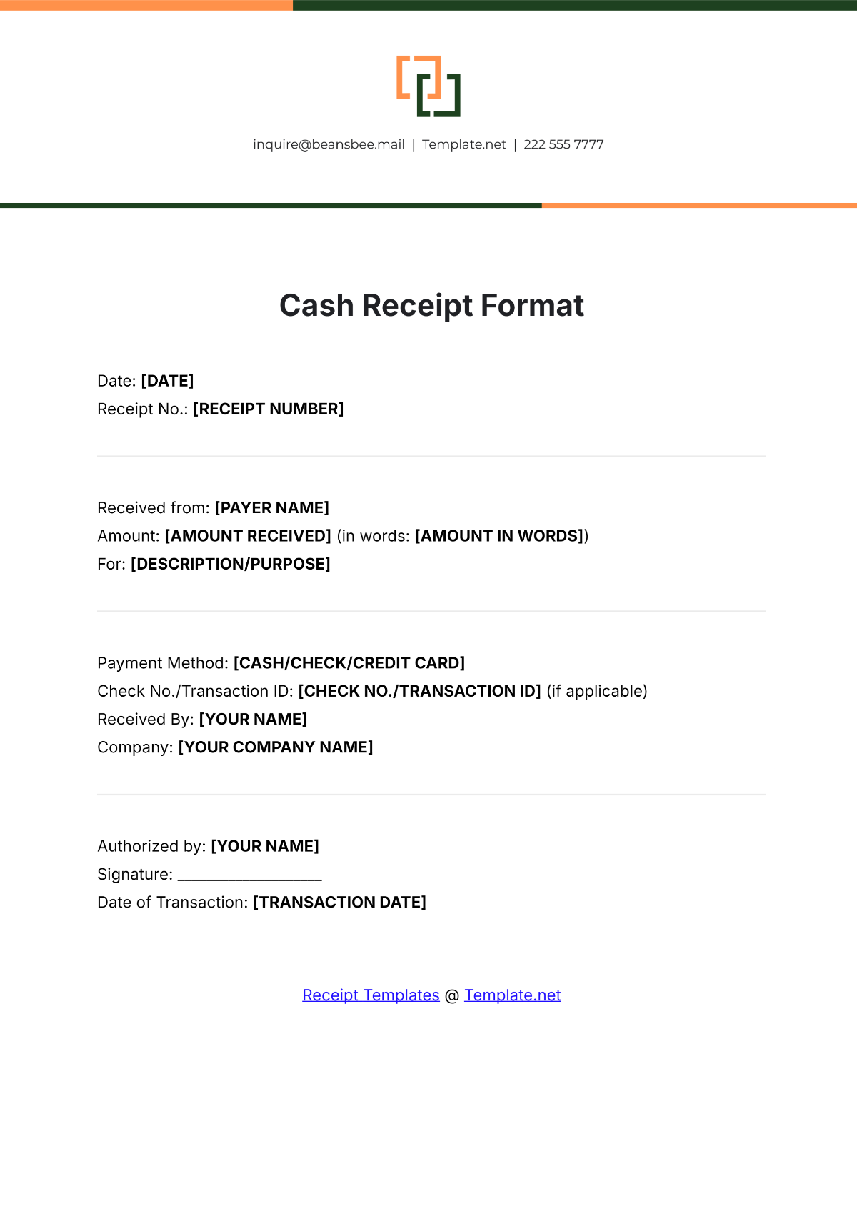 Cash Receipt Format Template - Edit Online & Download