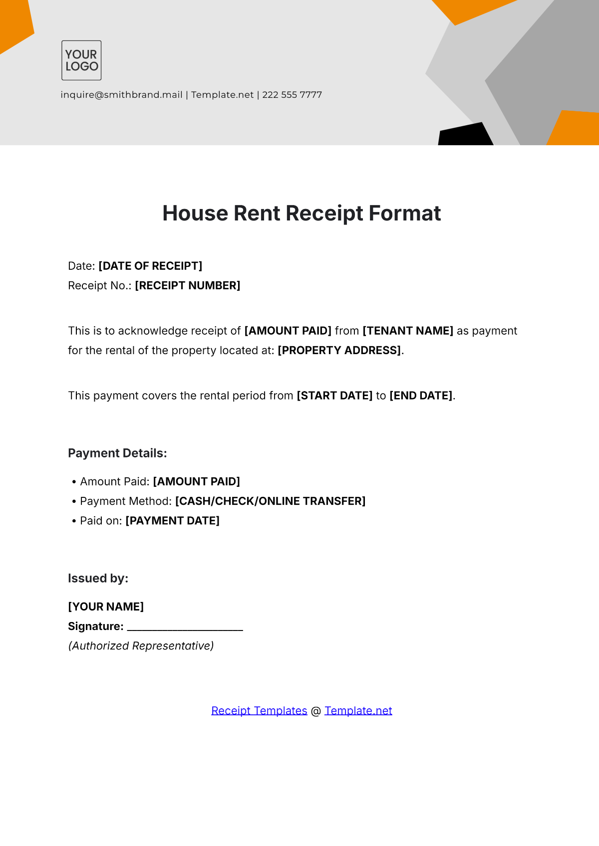 House Rent Receipt Format Template - Edit Online & Download