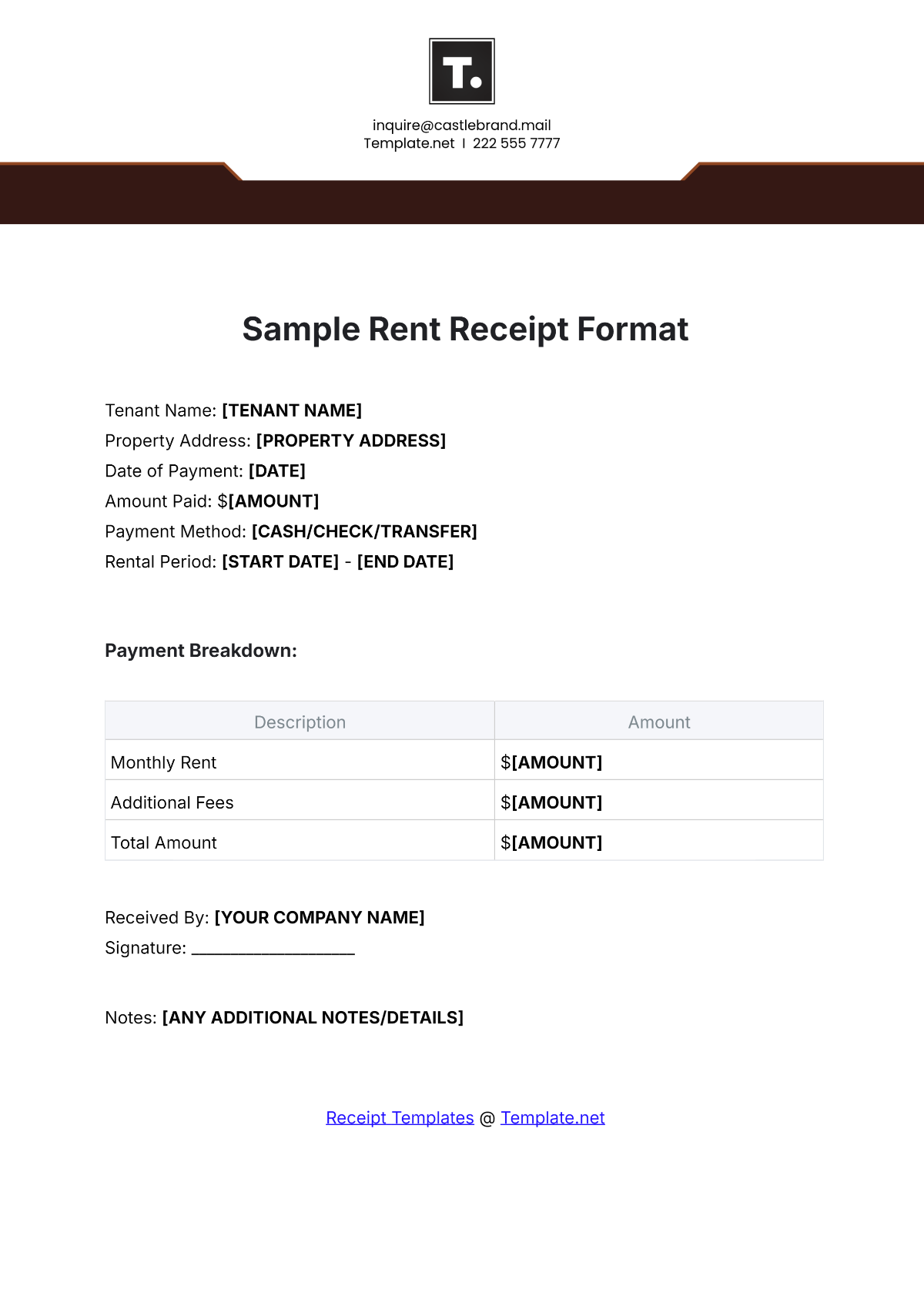 Sample Rent Receipt Format Template - Edit Online & Download