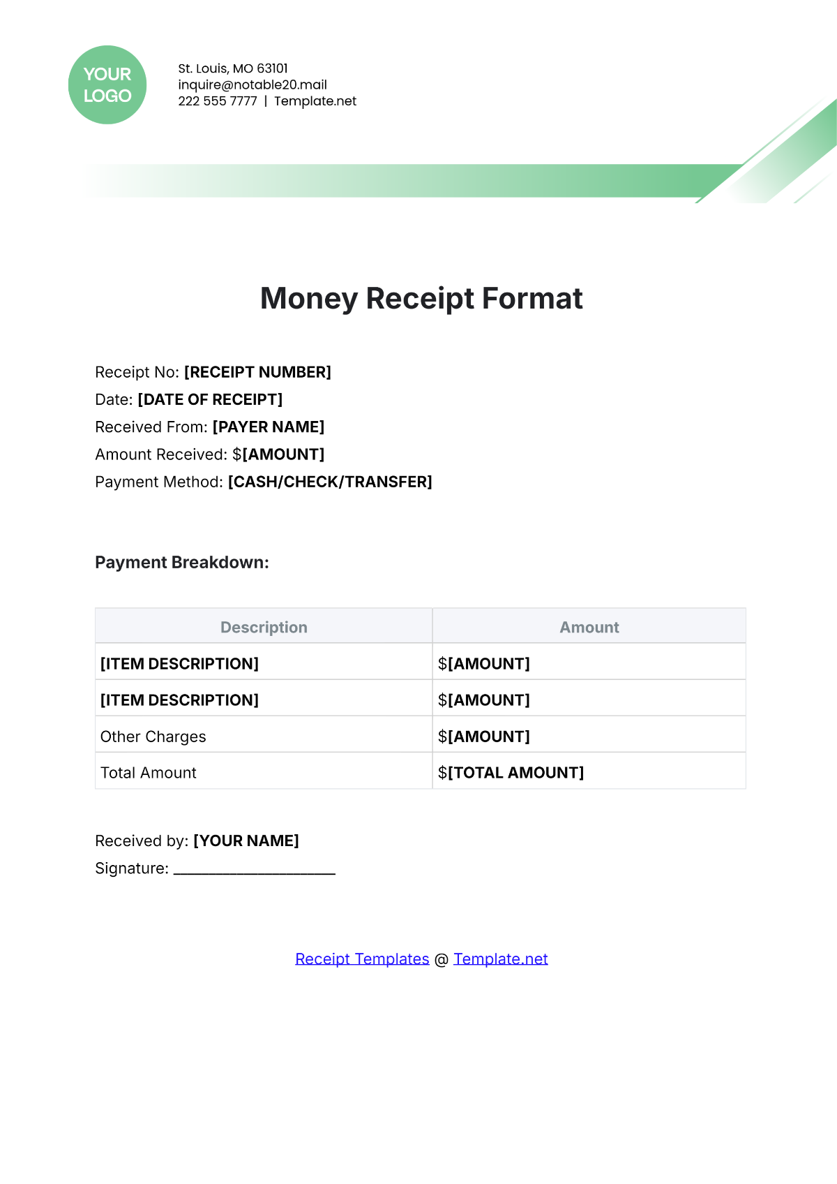 Free Money Receipt Format Template - Edit Online & Download | Template.net