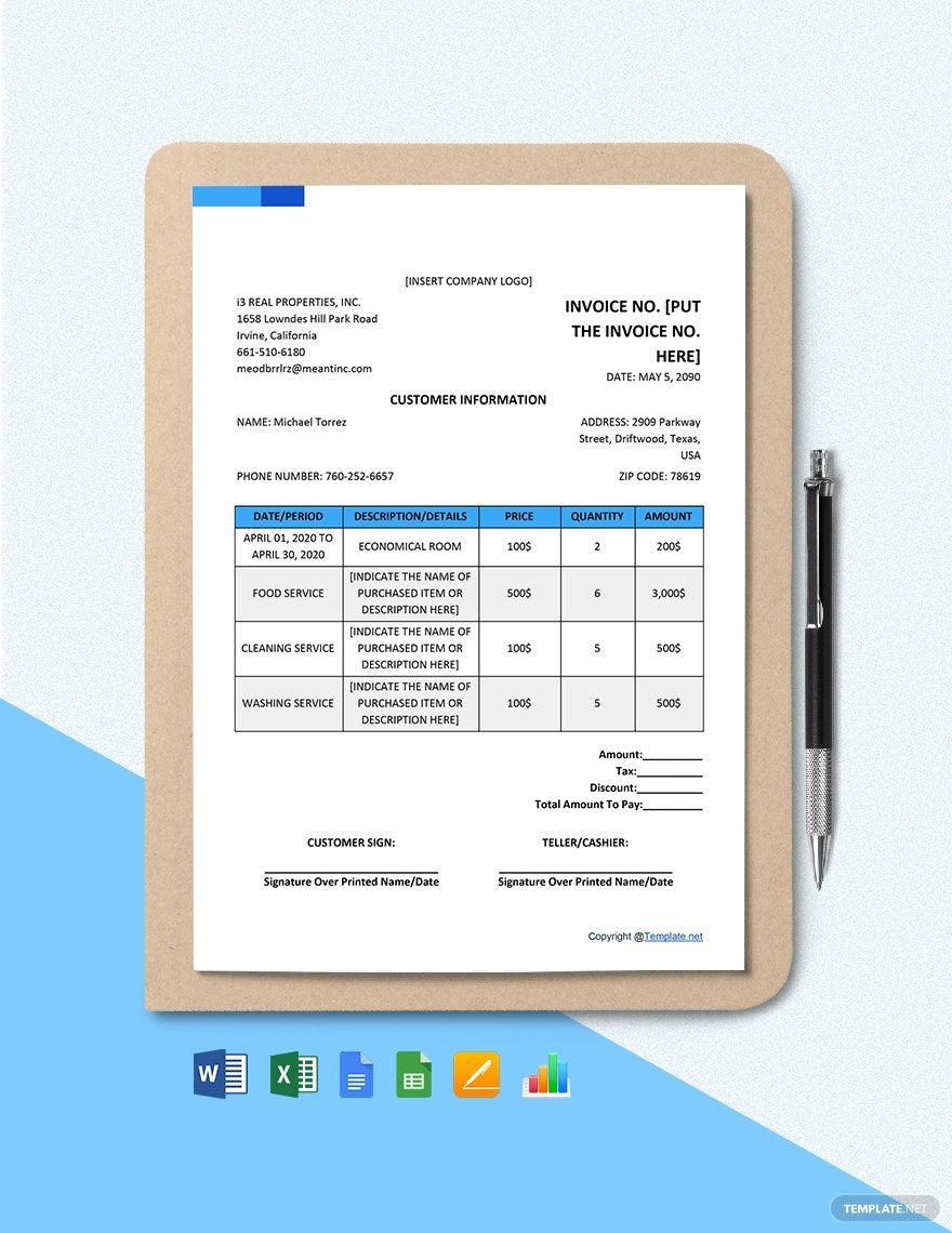 Blank Real Estate Invoice Template in Google Docs, Google Sheets, Pages, Apple Numbers, Word, Excel - Download | Template.net